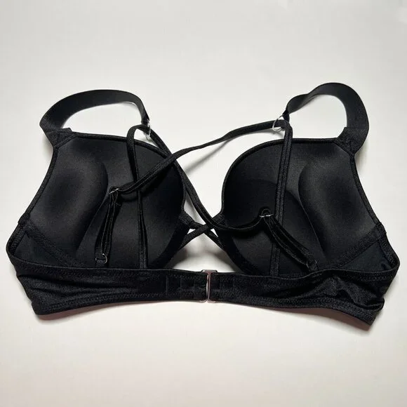 Victoria Secret 38C L Bombshell Push Up Bikini Top Set Glam Shine Strap Black